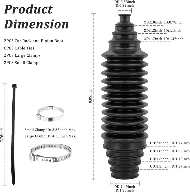 Figpade 2PCS Inner Tie Rod Boot Kit,Multi-Size Adjutable Rack and Pinion Boot Kit with Pinion Bellow Cable Ties & Clamps,Silicone Dust Resistant Steering Rack Boots Kits Car Accessories - Image 2